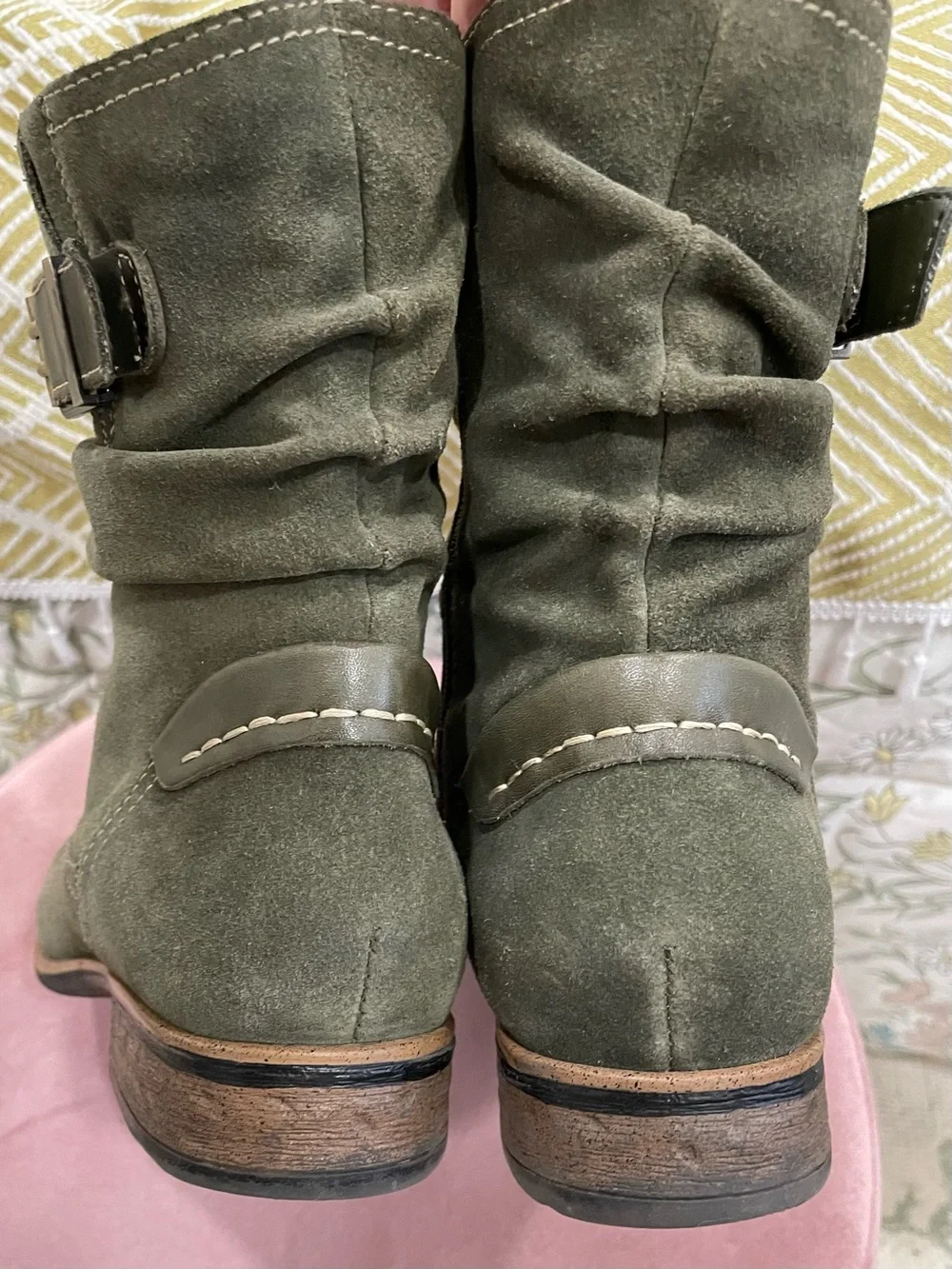 Earth Olive Green Suede Avani Slouch Zip Ankle Boots